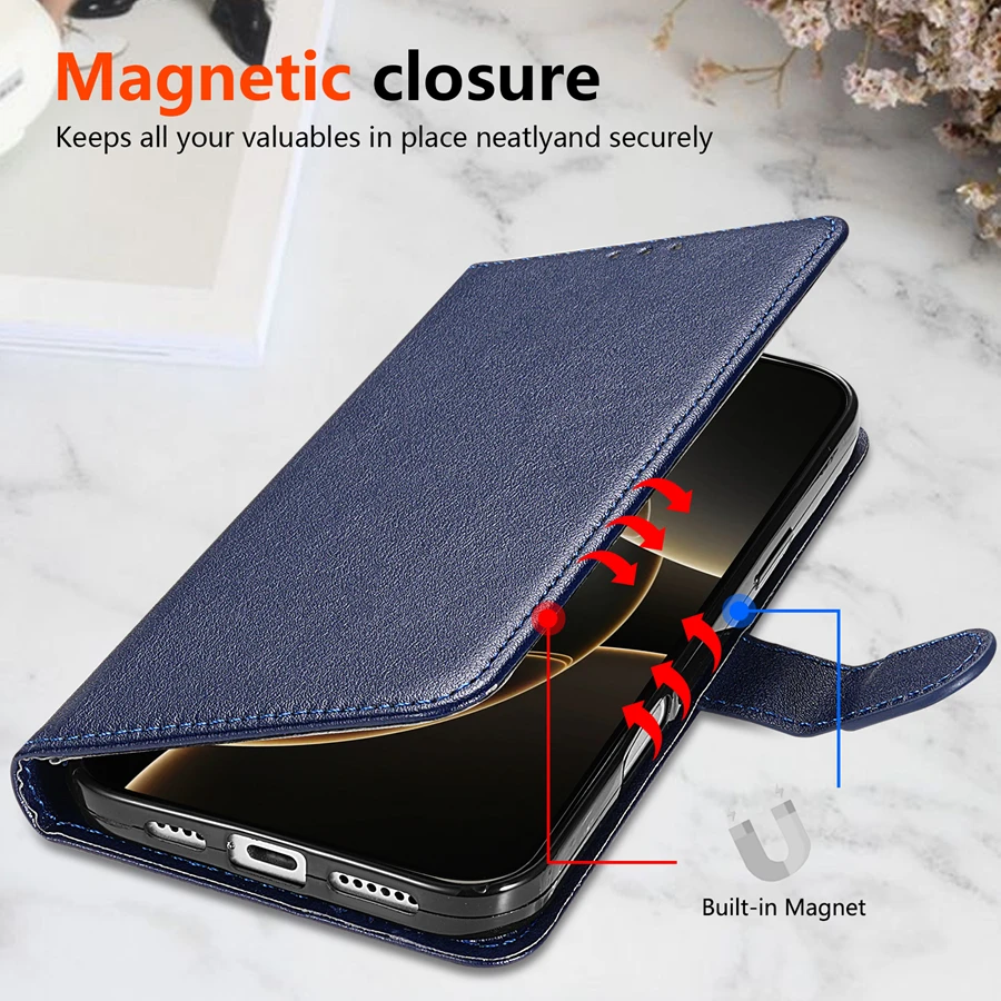 Elegant Flip Leather Wallet Case with Photo Frame Bracket and Shockproof Protective Card Holder