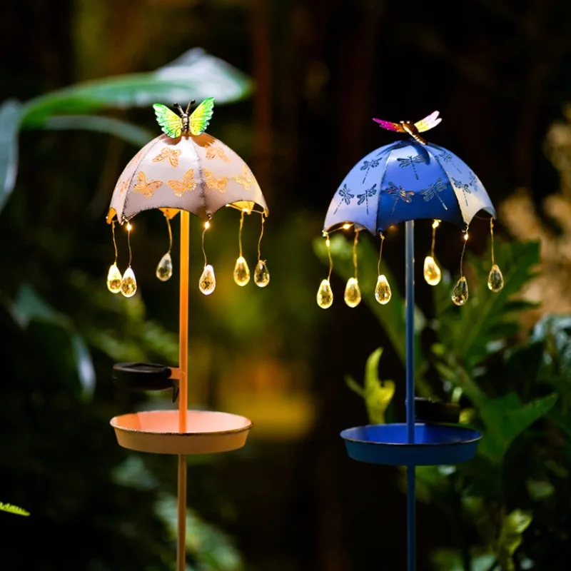 

2023 New Tieyi Solar Lights Bird Feeder Floor Plug Lamps Umbrella Raindrop Gardens Lawns Courtyard Landscape Outdoors Decoration