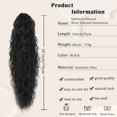 Synthetic Claw Long Wavy Ponytail Extension Black Brown 18-30" Curly Pony Tail Clip in Hair Extensions Fluffy Natural Looking - Image 3