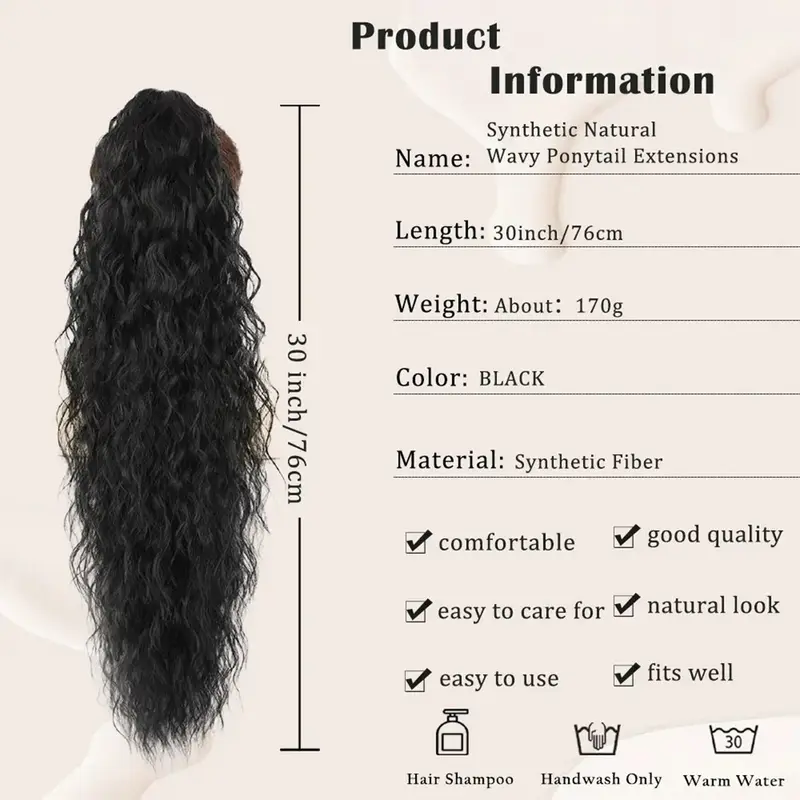 Synthetic Claw Long Wavy Ponytail Extension Black Brown 18-30" Curly Pony Tail Clip in Hair Extensions Fluffy Natural Looking - Image 3