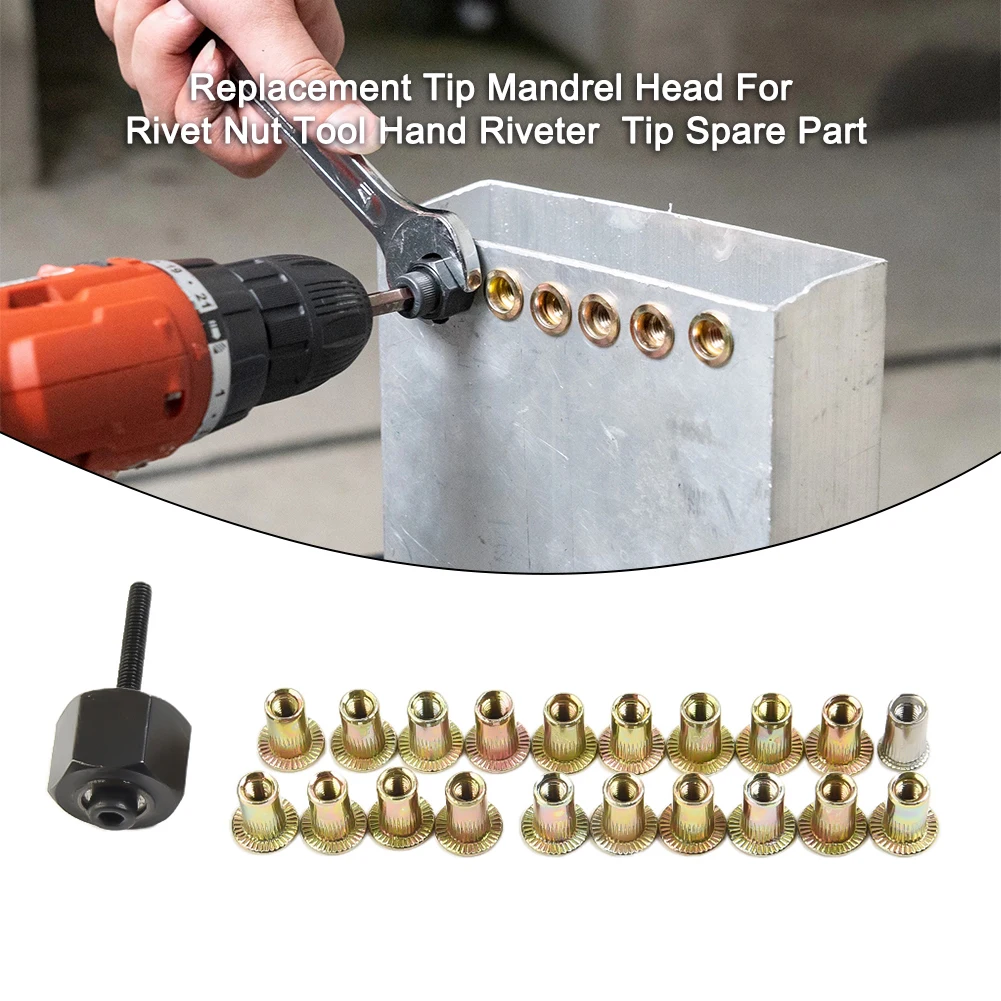 

Handheld Rivet Nut Set with Spare Part Replacement Mandrel Head and 20 Iron Galvanized Nuts for Easy Replacement