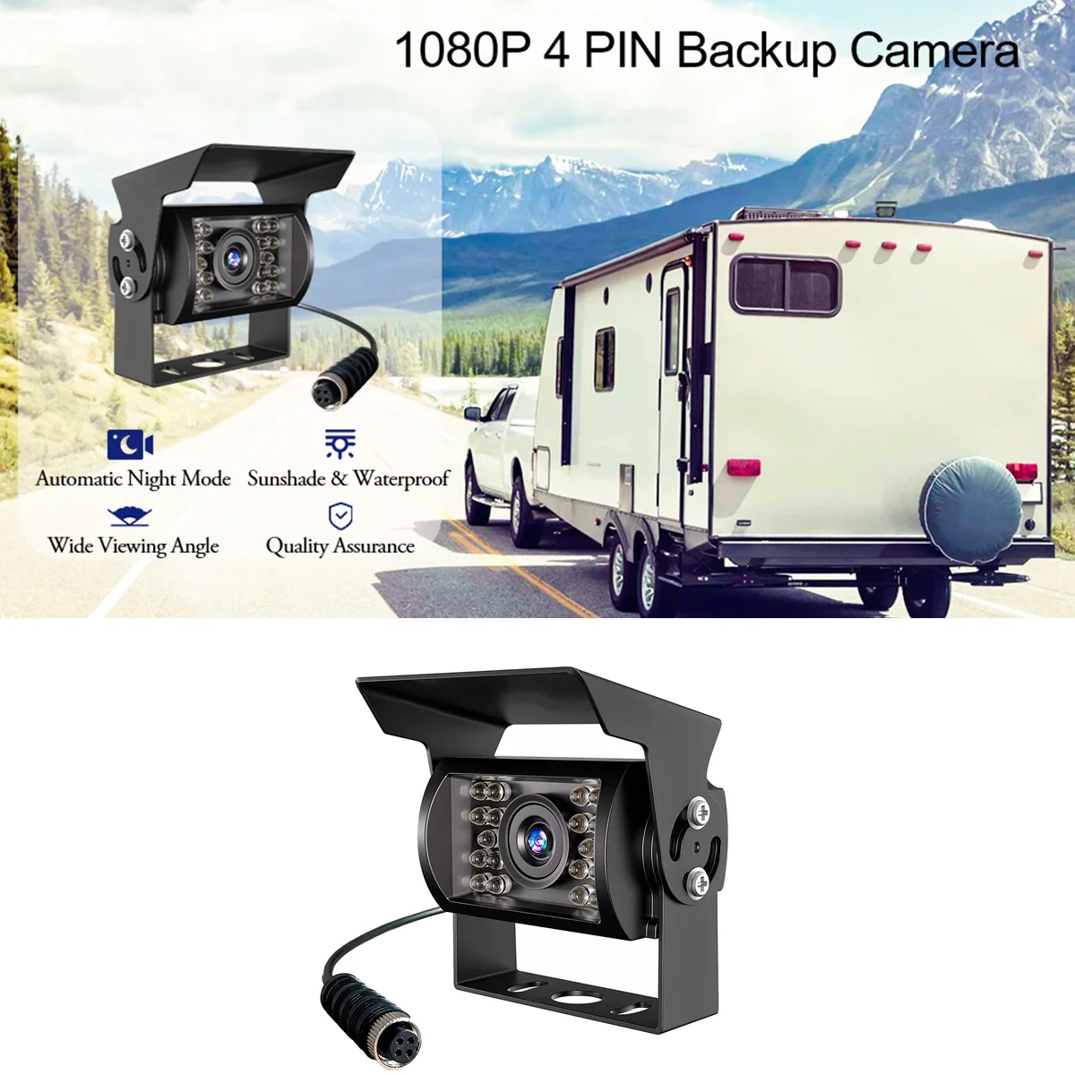 1080P HD Backup Camera, IP69 Waterproof Wide View Angle Reversing Rear View Camera for Monitor Truck Trailer Pickup