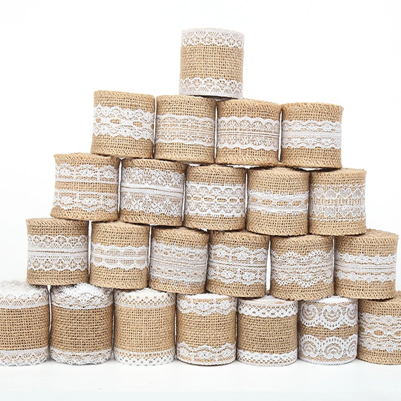 2M 5CM Natural Jute Burlap Lace Ribbon Vintage Rustic Wedding Decor DIY Supplies
