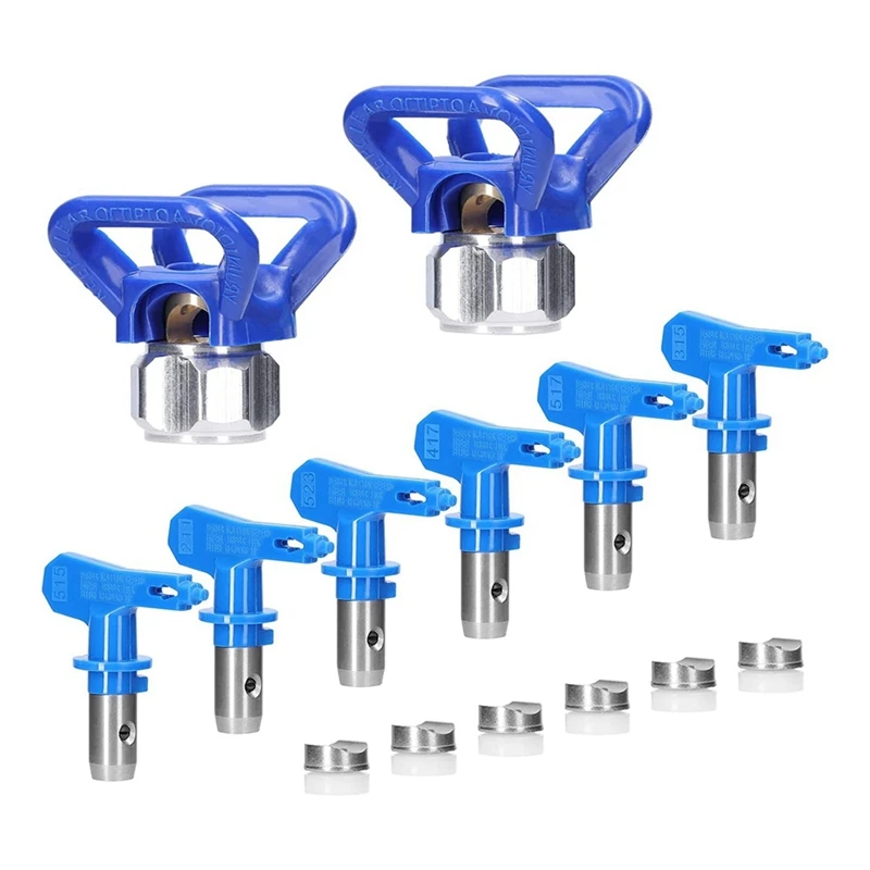 

6Pc Spray Tips Reversible Airless Blue With 2Pc Nozzle Seats For Airless Sprayer