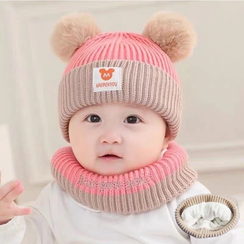 BabyWinterHatScarfSetKidsBeanieHatsChildrenCapsWarmToddler