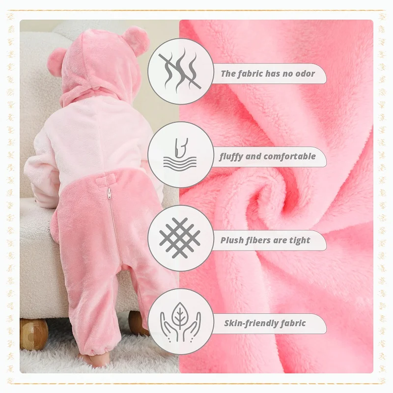 MICHLEY Karnevalsgeschenke Kuh Winter Baby Strampler Cartoon Flanell Kostüm Weicher Jumpsuit Schlafanzug Bodysuit für 2-36 Monate – Detail 4