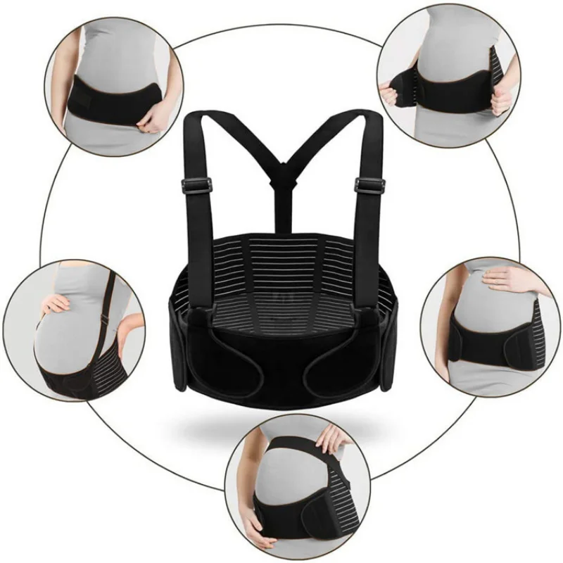 Abdominal Care Belt For Pregnant Women Double Support Back Abdomen Brace Shoulder Strap Lumbar Adjustable Black M-XXL NewSpecial pregnancy belly support belt back support belt