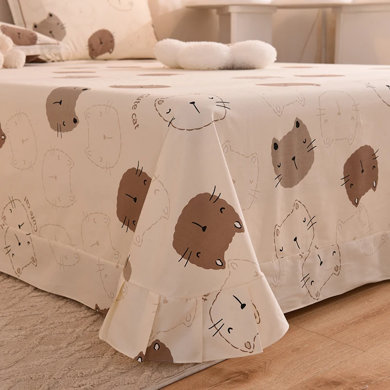 3pcs Cartoon Cat Theme Cotton Bed Sheet Set, Cute Animal Queen Thickened Bedding with 2 Pillowcases, Adult Bedroom King Sheets - Image 5