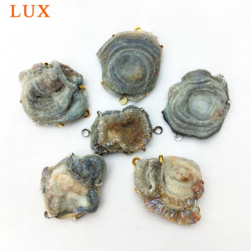 Galaxy Druzy Chalcedony Druzy Slab Connector 30-40mm Amazing Free Form Raw Sun Agates Drusy Stone Pendant Charm