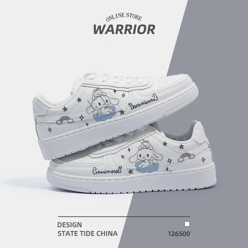 

Kawaii Cinnamoroll Sneakers Pull Back Cartoon Shoes Warrior Joint Sanrio Female Casual Shoes White Shoes All-Match Board Shoes