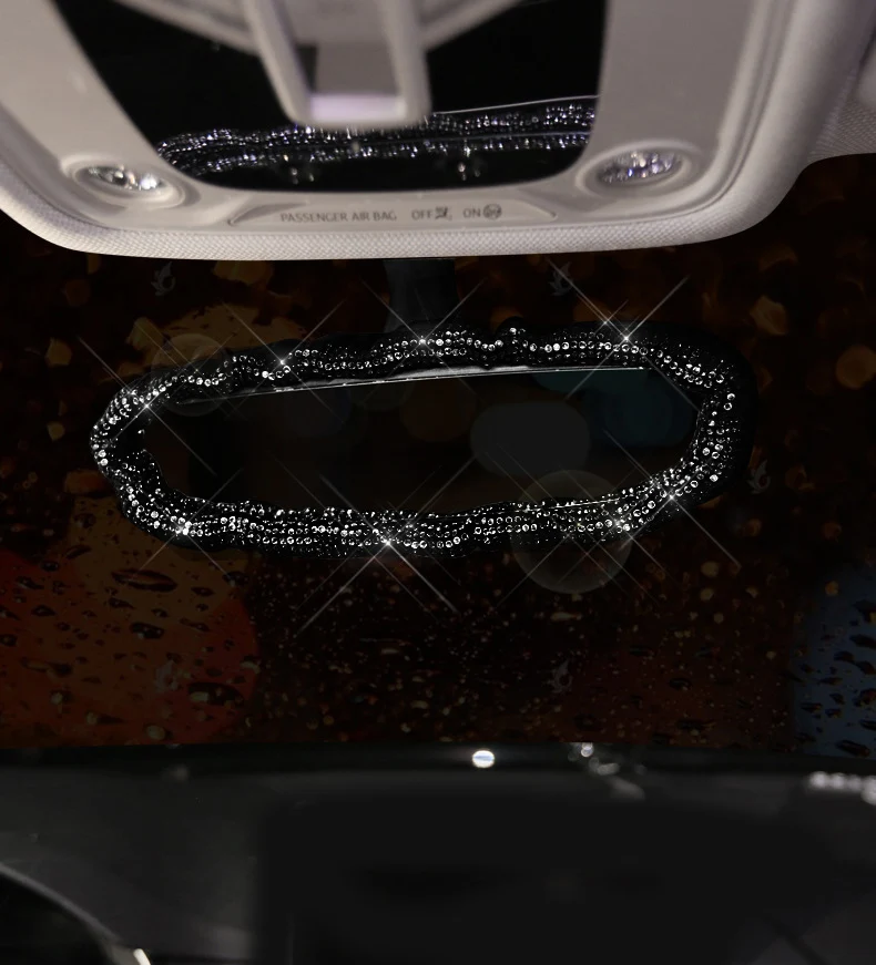 Diamond Car Rear view Mirror Cover Stretch Elastic Crystal Auto Interior Rear View Decoration Bling Car Accessories For Women