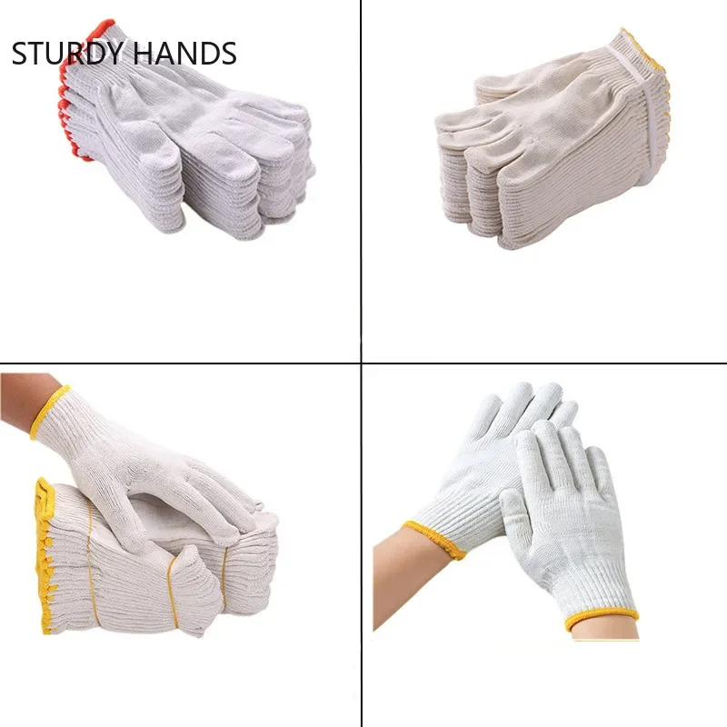 12Pairs/lot Home Cotton Gloves Non-slip Absorb Sweat Mechanic Work Gloves Coldproof Protection Gardening Glove Kitchen Supplies