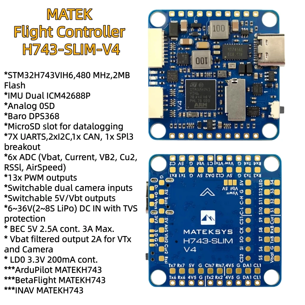 Contrôleur de vol FPV STM32H743 480MHz double IMU ICM42688P