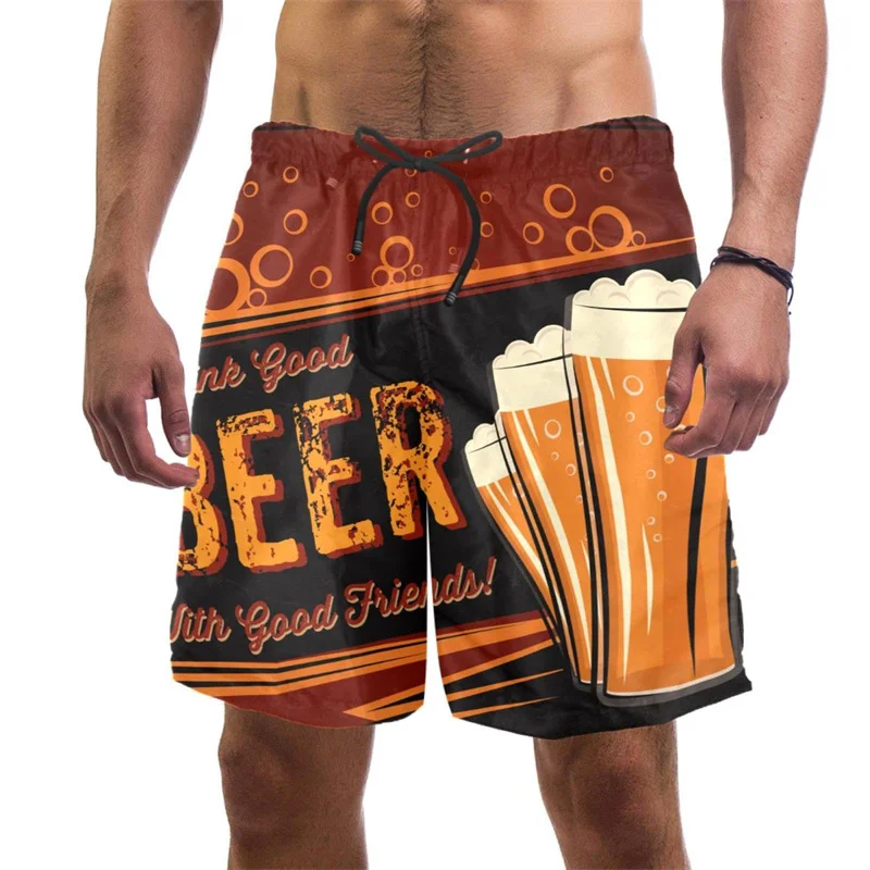 Beer Pattern Beach Shorts For Men Hawaiian Summer Holiday Casual Shorts Street 3d Printed Beer Festival Surfing Board Shorts 5