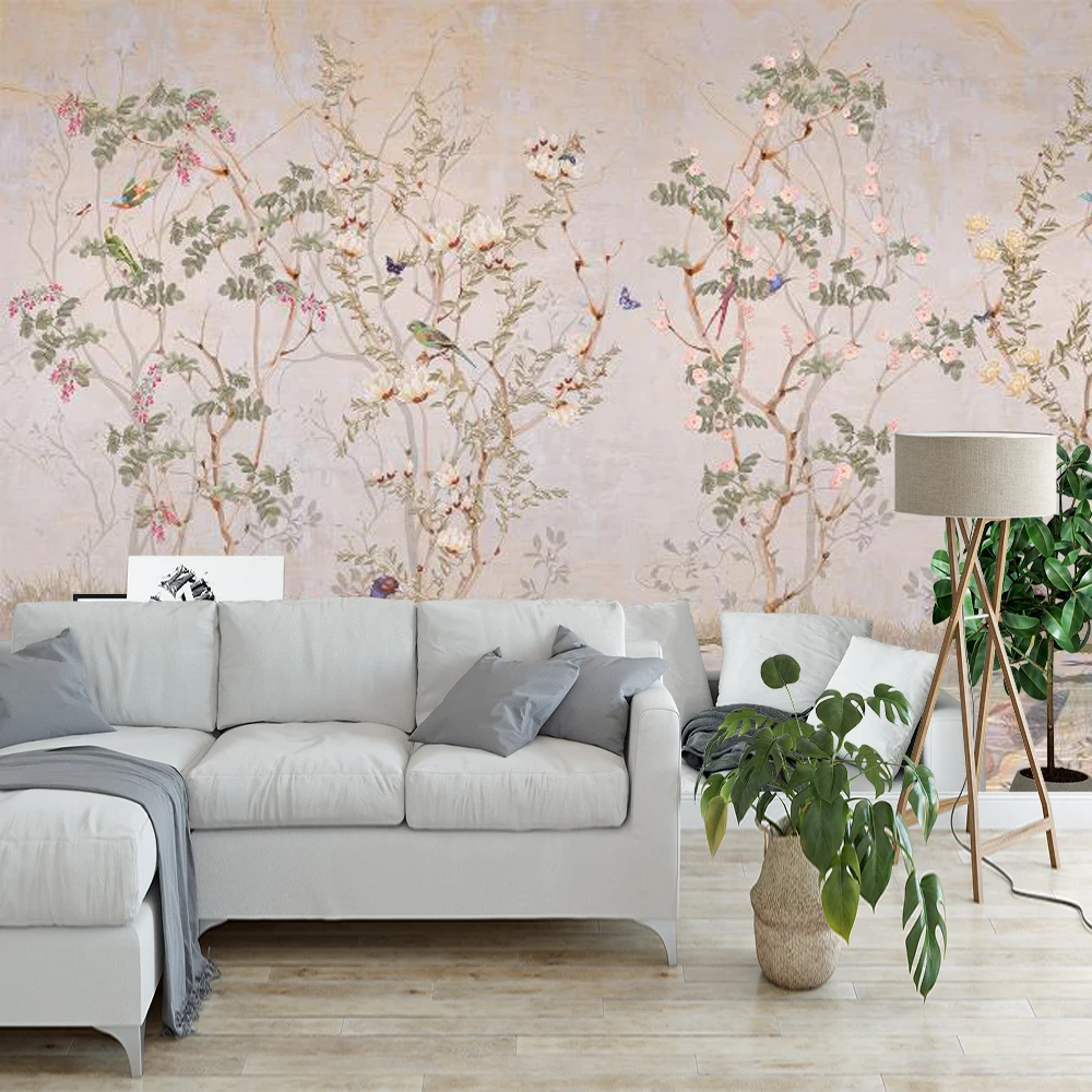 Description Picture 6 of itemCustom flower and bird wallpaper new Chinese pastoral flower living room bedroom sofa background wall hotel decorative mural