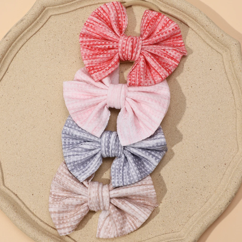 24pc/lot 4.7inch Cotton Striped Bowknot Baby Nylon Headband Girls Soft Elastic Hairbands Infant Headwear Baby Girls Hair Clips 5pcs lot nylon elastic bow headband baby solid knot flower fabric hairbow set kids hairbands handmade girls hair accessories