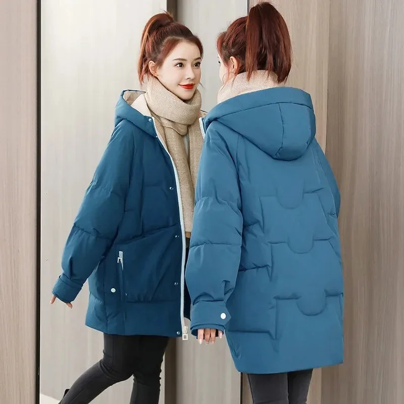 2021 New Women's Parkas Hooded Overcoat Casual Long Coat Cotton Padded Parka Warm Female Jackets Outwear Plus Size Winter Jacket
