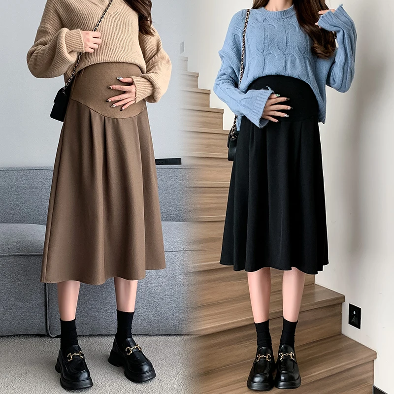 8903# Autumn Korean Fashion Maternity Skirts Elastic Waist belly A Line Loose Bottoms Clothes for Pregnant Women Pregnancy