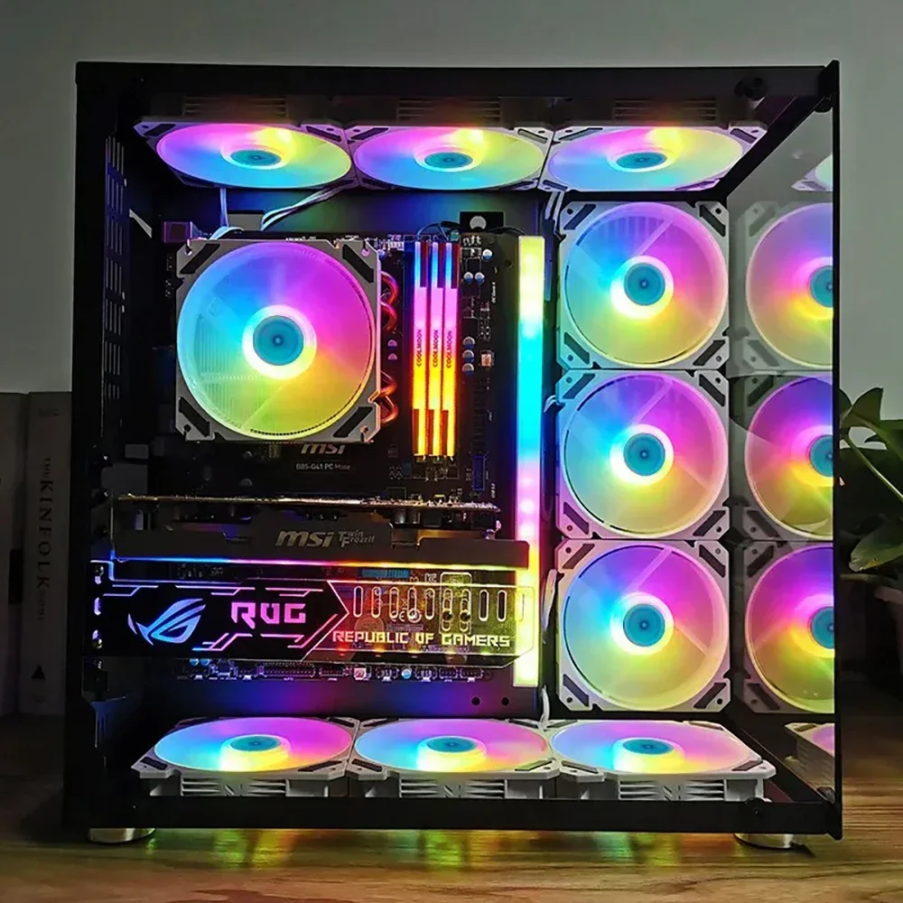 USB Gadgets RGB Colorful Chassis Fan Large 4PIN Air-cooled Silent Cooling Fan Desktop Computer Cooling Ventilateur