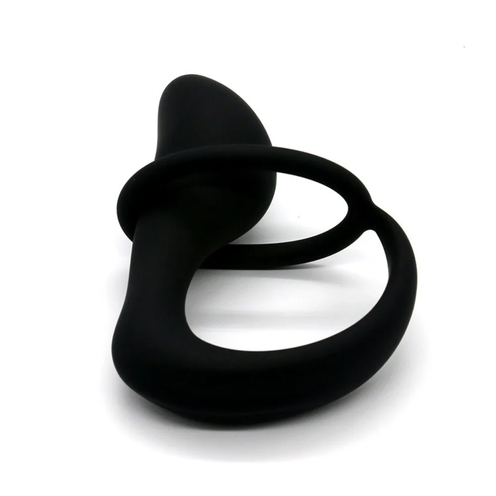 Silicone Black Anal Plug Male Prostate Massager Cock Ring