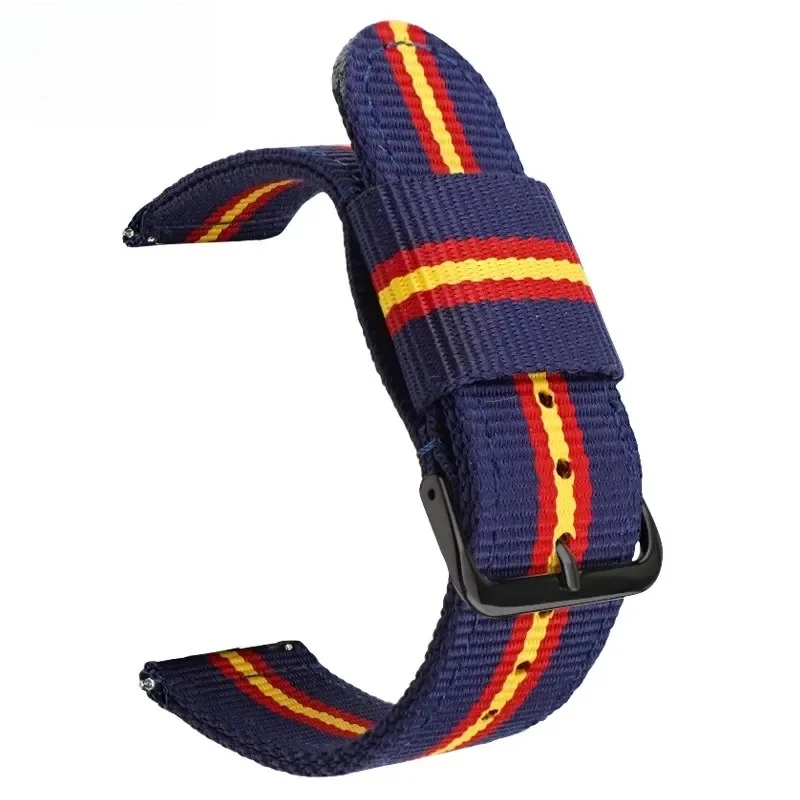 Universal Striped Nylon Canvas Watch Strap with Quick Release - Unisex, Multiple Sizes