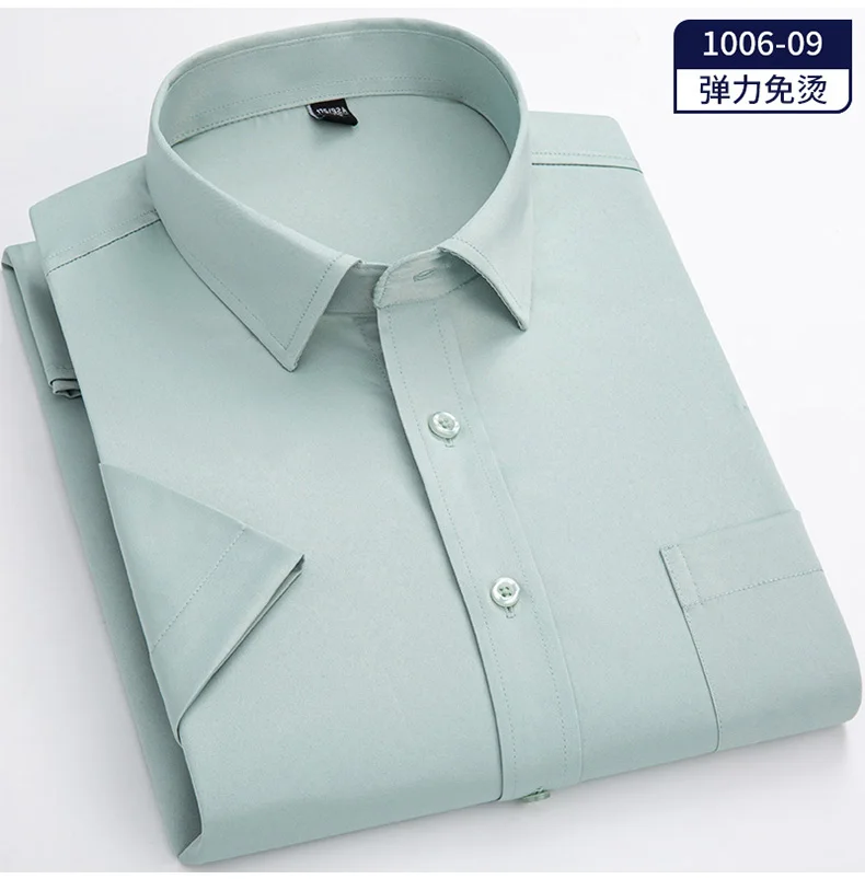 New Four Sided Elastic Solid Color Short Sleeved Men's Shirt Fashion Casual Business No iron Professional Men's Clothing Blusas