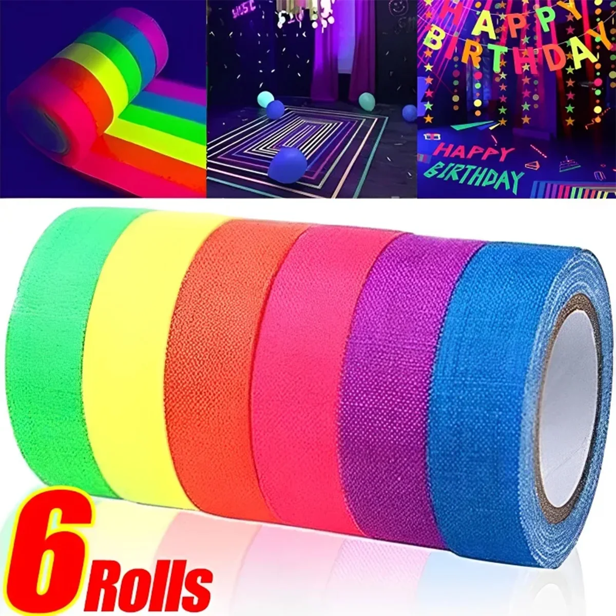 Neon Fluorescent Tape Set 6-Pack Neon Fluorescent Tape Set 6 Vibrant Colors Uv Reactive Black Light Parties & Crafts