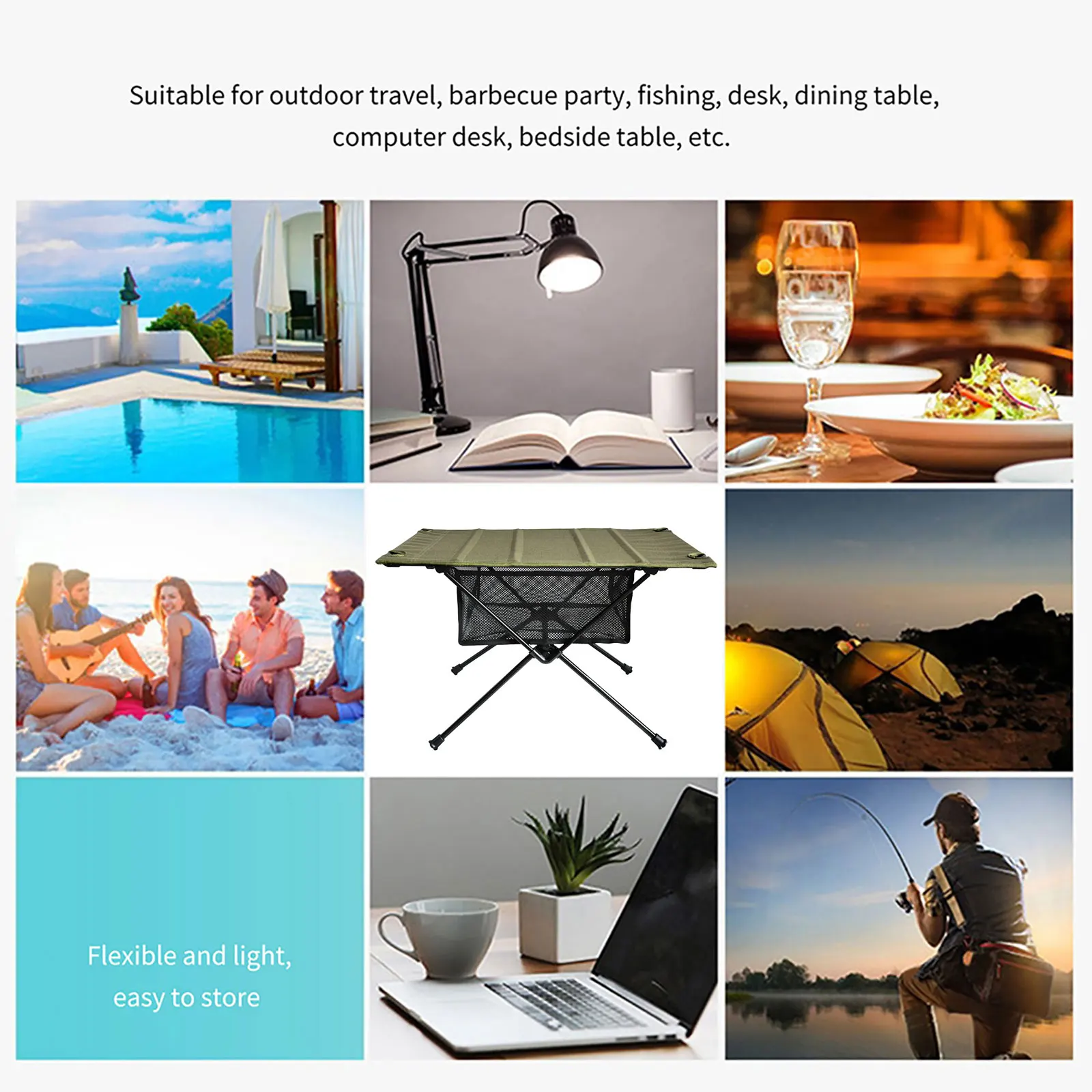 Camping Foldable Table Storage Net Bag Mesh Basket Organizer Foldable Table Netting Bag Under Table Storage Bag for Camping