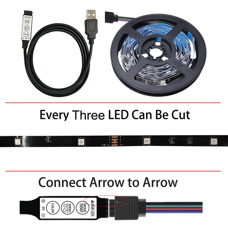 RGB LED Strip Light with Sound Sensor and Flexible Installation