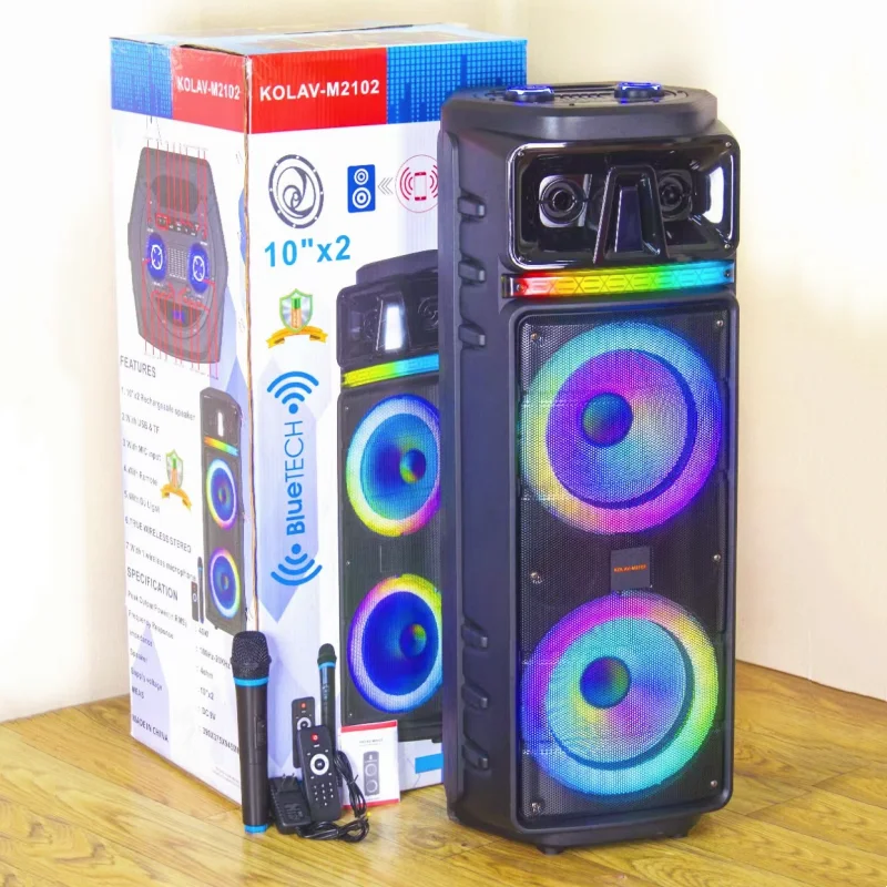 

Professional Large Bluetooth Speakers Portable PA Speakers System Wireless Karaoke Sound Box Dual 10-inch Horn and Party Light