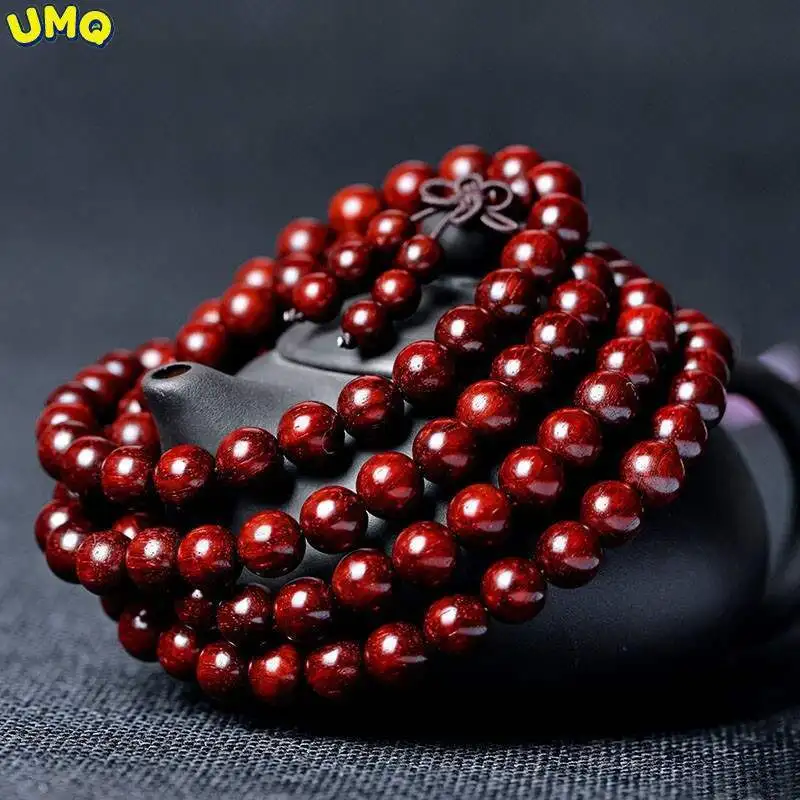 

High Quality Natural Indian Small Leaf Red Sandalwood Hand String Old Material Same Material 108 Buddha Beads Red Sandalwood Log