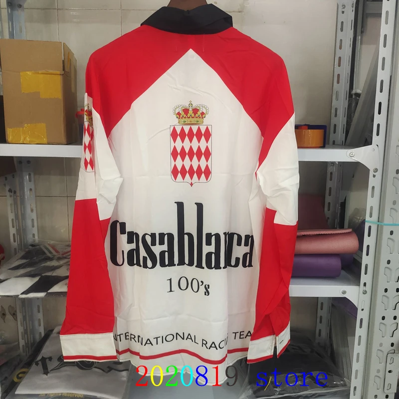 

Patchwork Red White CASABLANCA Long Shirt Men Women High Quality Diamond Crown Print Shirt Blouse Clothes