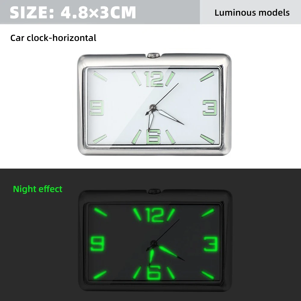 SquareMiniLuminousAutoGaugeClockCarInternalStickOnQuartz