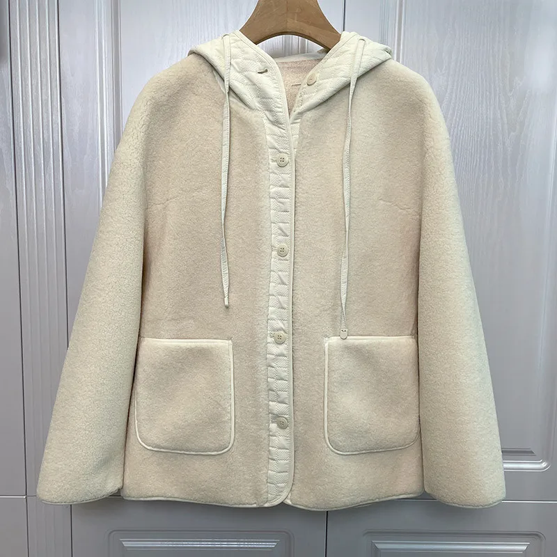 

Hooded Lamb Fur Coat Women 2024 Autumn Winter New Fashion Slim Thick Warm Fake Two Pieces Fur Jacket Female Loose Outerwear B031