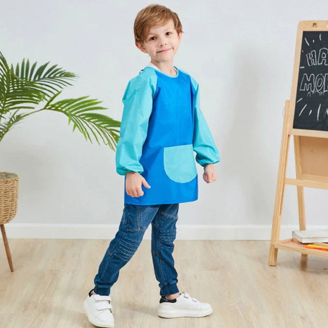 Children's painting apron Waterproof Long Sleeve Toddler Art Smock kids  apron protect clothes stains for school Painting Cooking - AliExpress