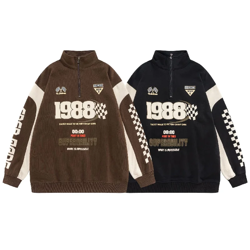 

Men Print Hoodies Vintage Zip Long Sleeve Streetwear Loose Motorcycle Jacket Coats Harajuku Pullover Letter Hooded Sweatshirts