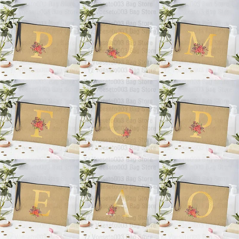 

Letters Flax Women's Wash Makeup Cosmetic Travel Pouch,student Pencil Bag ，School Stationery, A School Year Gift for Teacher