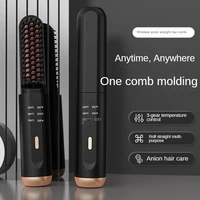 Multifunctional Cordless Hair Straightener Brush Fast Heated Straightener Brush Negative Ions Electric Hot Comb Hair (Black) 1