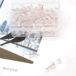 60pcs/set Thumbtacks Transparent Rose Gold Push Pins Flat-headed Thumbtack Board Photo Corkboard Tacks For Office School Craft