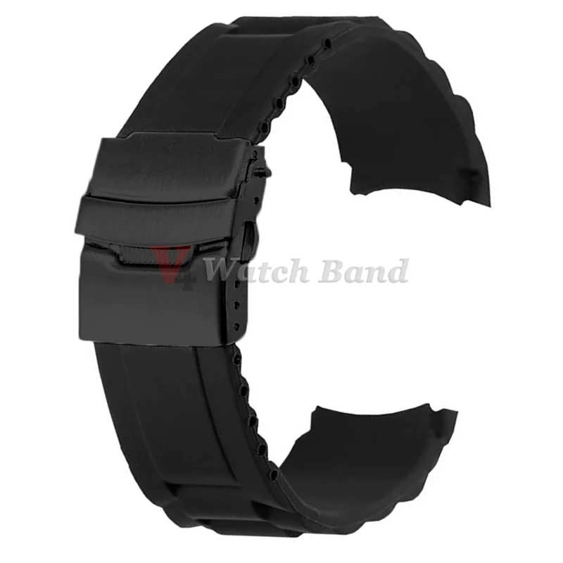 Versatile Waterproof Silicone Watch Strap with Curved Ends and Folding Buckle