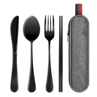 Portable Cutlery Set with Case Camping Utensils Kit Includes Spoon Fork Knife Chopsticks Travel Flatware for Outdoor Picnic 4
