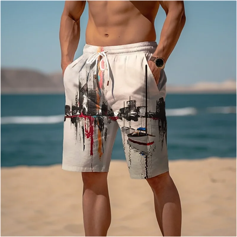 Fashion Lake Reflection Pattern Beach Short Mens Trend Personalization 3D Printed Board Shorts Loose Casual Oversized Swim Trunk 3