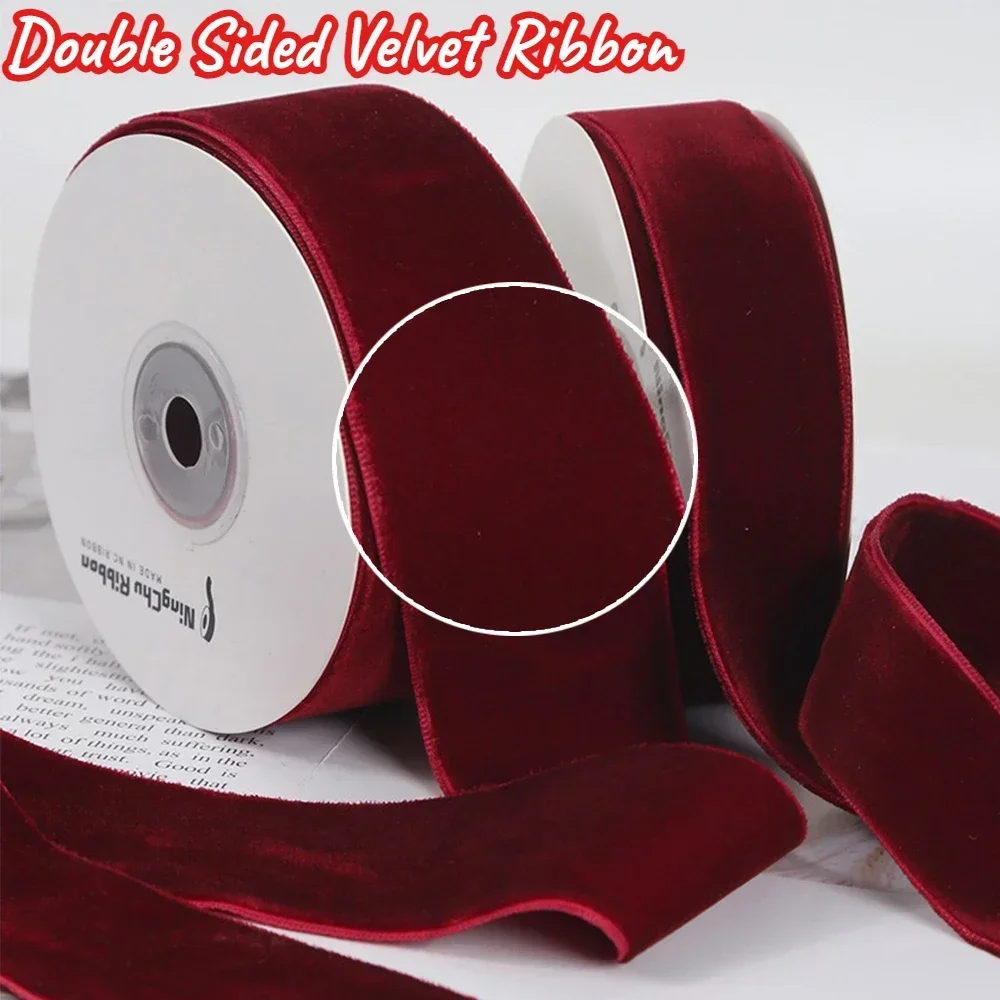 Flocking Velvet Ribbon Wine Red Double-sided Velvet Ribbon Velvet Flocking Ribbon Diy Handmade ...