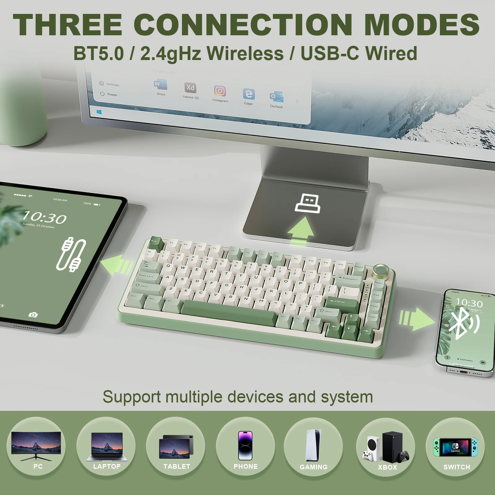 YUNZII B75 PRO グリーンメカニカルゲーミングキーボード、ガスケット