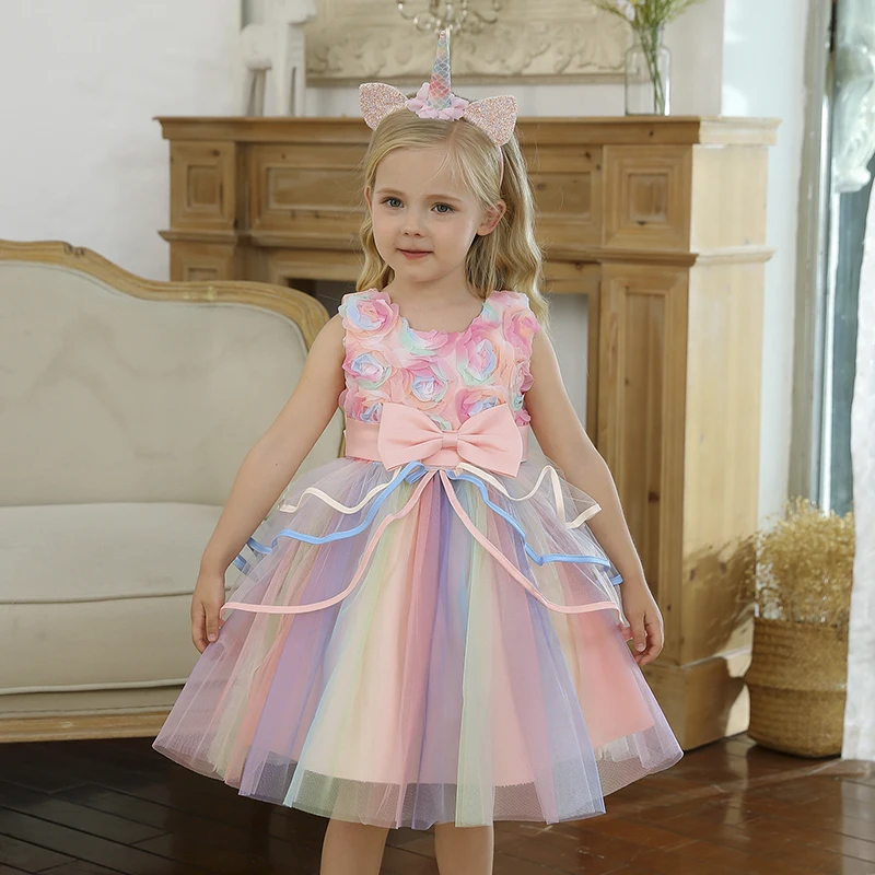 Vestido Tutu De Arco Iris Tema Unicórnio Infantil Traje De