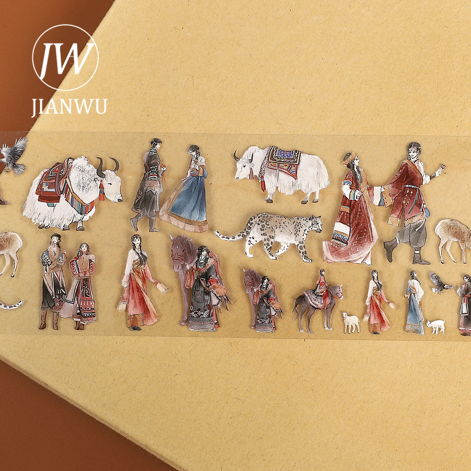JIANWU 60mm*500cm 빈티지 목동 캐릭터 풍경 소재 콜라주 스크랩북 PET 테이프 창의적인 DIY 저널 문구류