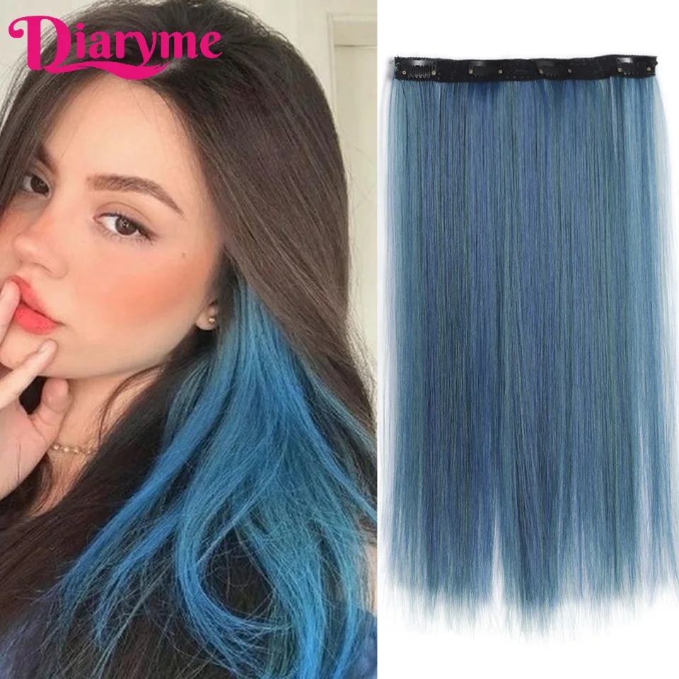4clips Long Straight Synthetic Clip in Hair Extensions Highlight Colored Hair Piece Clip-on hair Wig Hairpieces hanging ear dye hair extensions