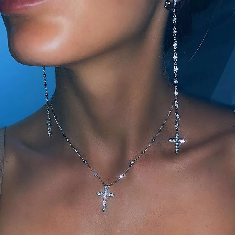 

Luxury Brand Real S925 Sterling Silver Cross Pendant Necklace Micro Pave Cubic Zirconia for Women Fashion Party Jewelry