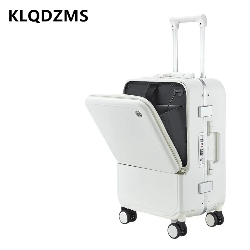 

KLQDZMS Laptop Suitcase Front Opening Boarding Case Aluminum Frame Trolley Case 20"24 Inch ABS+PC with Wheels Rolling Luggage