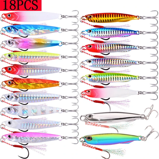 18PCS Metal Cast Jig Spoon Lures Set 20G 30G 40G Artificial Bait